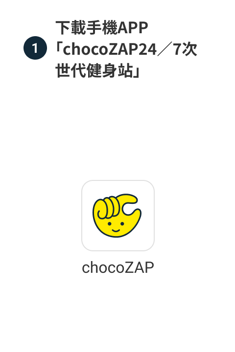 下載手機APP 「chocoZAP24／7次世代健身站」
